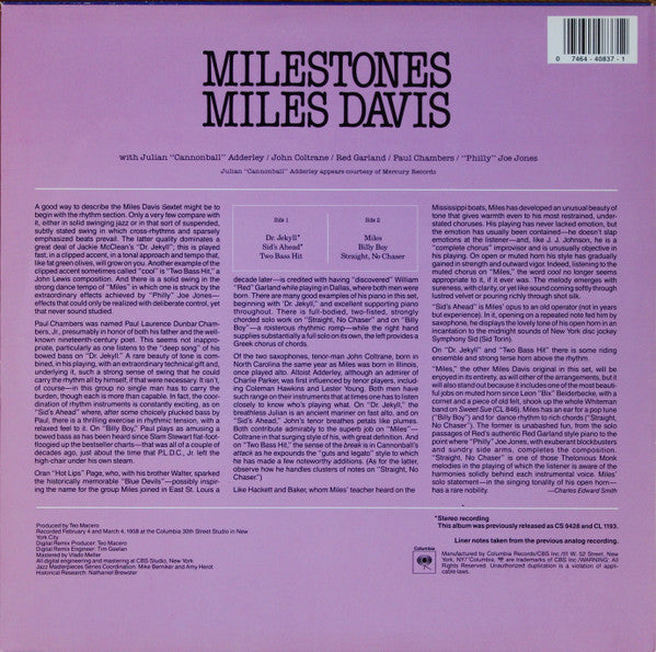 Release: Milestones-Vinyl-US-None-CJ 40837-8164069