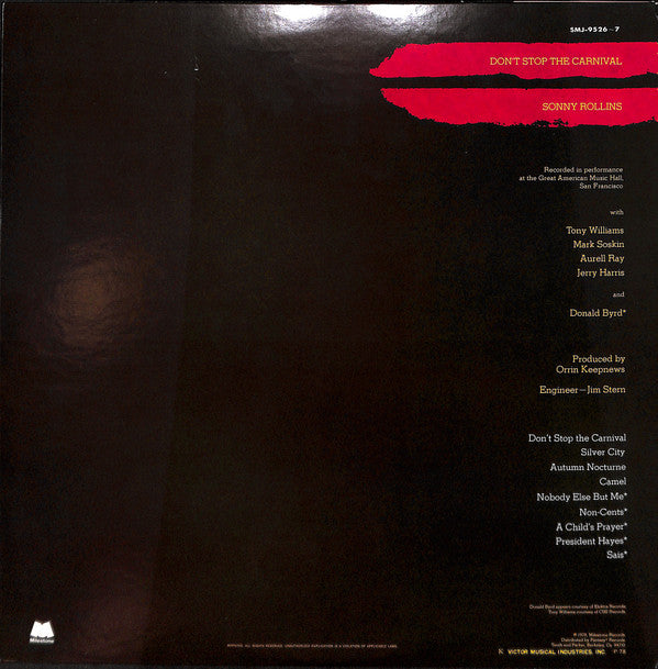 Release: Don't Stop The Carnival-Vinyl-Japan-1978-SMJ-9526~7-7193135