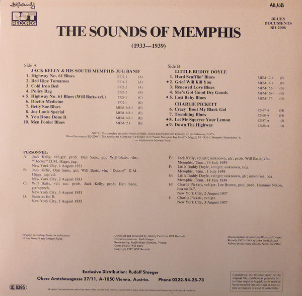 Master Release: The Sounds Of Memphis (1933-1939) (The Remaining Titles Of Jack Kelly, Will Batts, Little Buddy Doyle, And The Complete Recordings Of Charlie Pickett) by Various