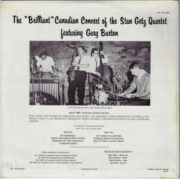 Master Release: The "Brilliant" Canadian Concert Of Stan Getz by Stan Getz Quartet