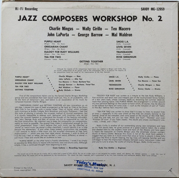 Release: Jazz Composers Workshop-Vinyl-US-1956-MG 12059-4019941