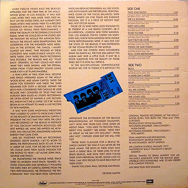 Release: The Beatles At The Hollywood Bowl-Vinyl-US-1986-SMAS-11638-7962300
