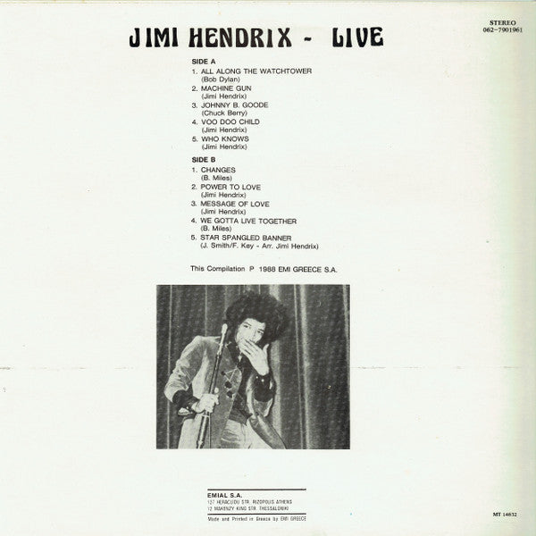 Release: Jimi Hendrix "Live" (Best Of...)-Vinyl-Greece-1988-062-7901961-5978824