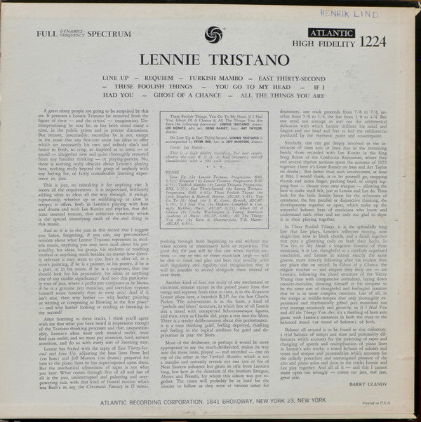 Release: Lennie Tristano-Vinyl-US-1962-1224-9925622