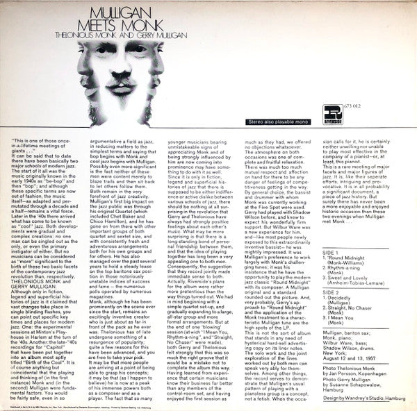 Release: Mulligan Meets Monk-Vinyl-Germany-1979-673 012-6078694