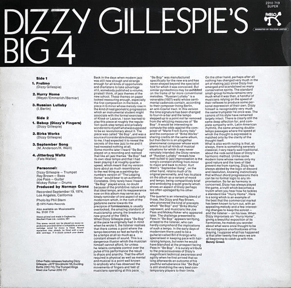 Release: Dizzy Gillespie's Big 4-Vinyl-UK-1975-2310 719-3487420