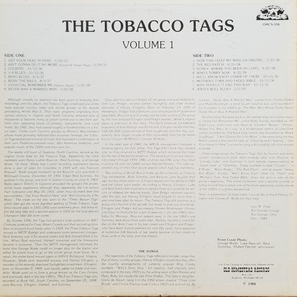 Songs Of The Tobacco Tags