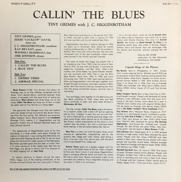 Release: Callin' The Blues-Vinyl-US-1985-OJC-191, P-7144-3008943