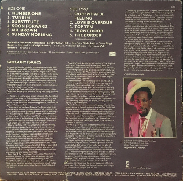 Release: Reggae Greats: Gregory Isaacs Live-Vinyl-UK-1985-IRG 2-1158121