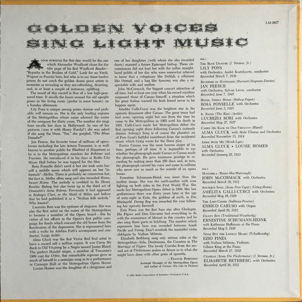 Release: Golden Voices Sing Light Music-Vinyl-US-1962-LM-2627-7918994