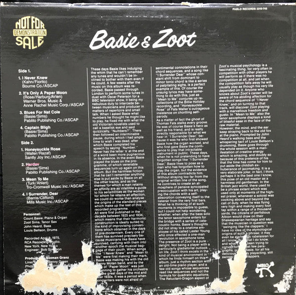 Release: Basie & Zoot-Vinyl-US-1976-2310-745-8670047