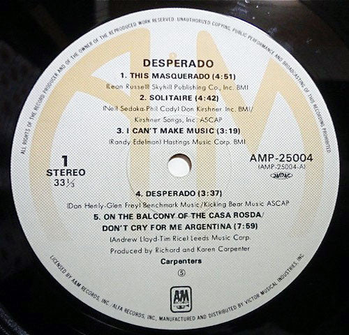 Release: Carpenters Vol.2 -  Desperado-Vinyl-Japan-1981-AMP-25004-4392576