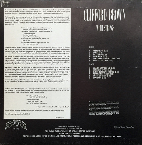 Release: Clifford Brown With Strings-Vinyl-US-1974-TLP-5502-2351937
