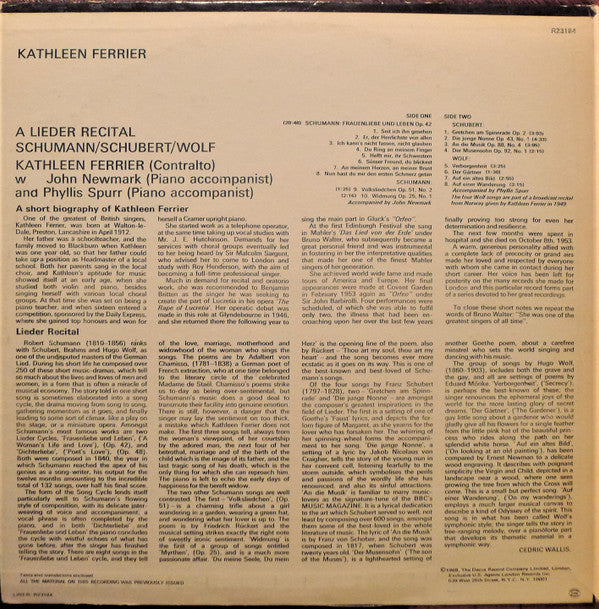 Release: A Lieder Recital • Schumann • Schubert • Wolf-Vinyl-US-1968-R23184-7576634