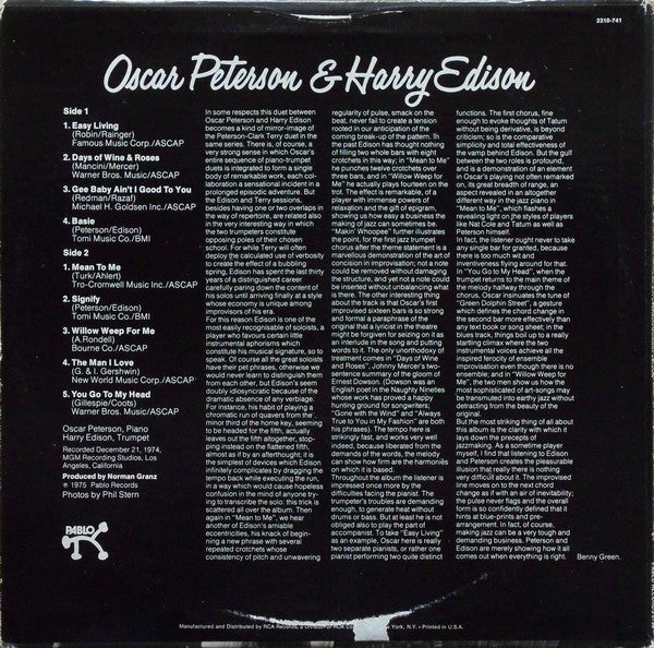 Release: Oscar Peterson & Harry Edison-Vinyl-US-1975-2310 741-4427171