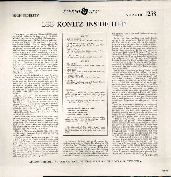 Master Release: Inside Hi-Fi by Lee Konitz