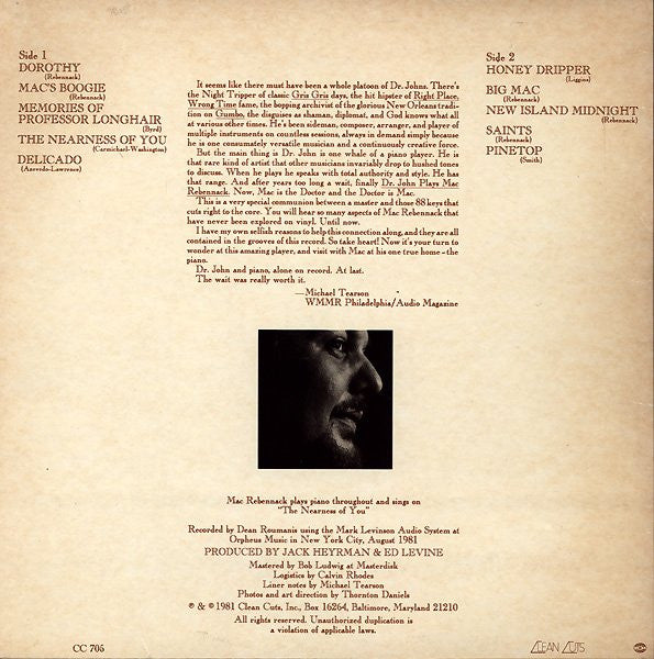 Release: Dr. John Plays Mac Rebennack-Vinyl-US-1981-CC 705-1970337