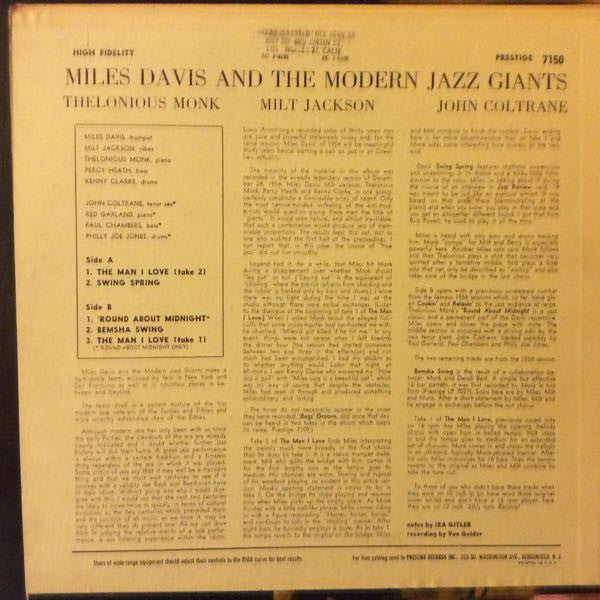 Release: Miles Davis And The Modern Jazz Giants-Vinyl-US-1969-PRLP 7150-6688971