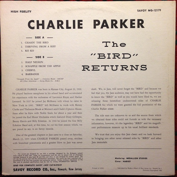 Release: The 'Bird' Returns-Vinyl-US-1962-MG-12179-4728419