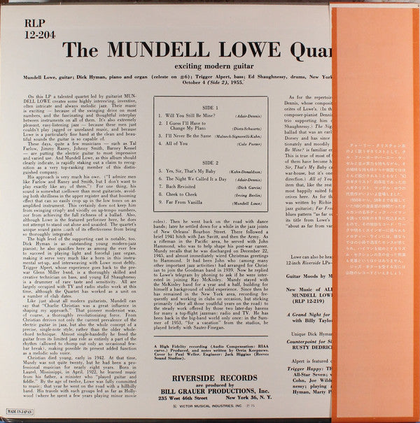 Release: The Mundell Lowe Quartet-Vinyl-Japan-1975-SMJ-6089Ⓜ, SMJ-6089M-6627662