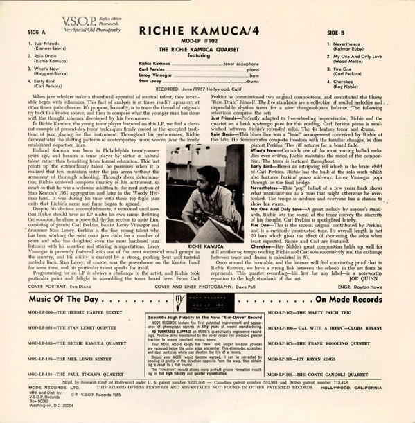 Release: Richie Kamuca Quartet-Vinyl-US-1985-V.S.O.P. 17, MOD-LP 102-6672976
