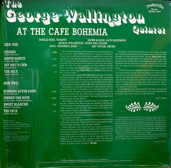 Release: George Wallington Quintet At The Bohemia (Featuring The Peck)-Vinyl-US-1985-PRO-7001-9743311
