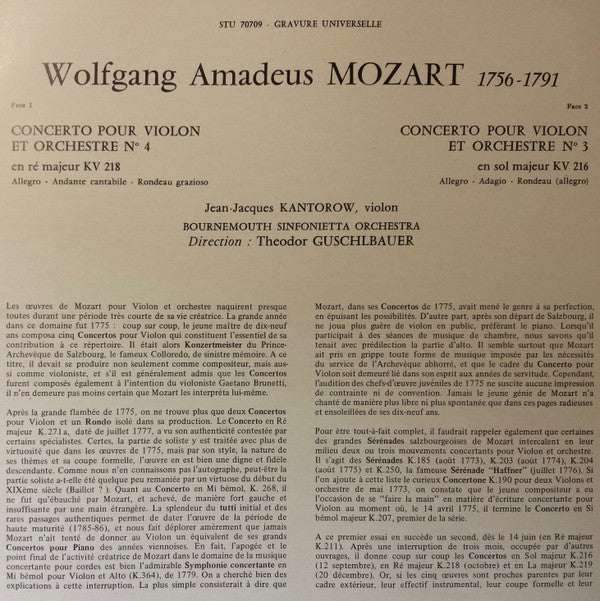 Master Release: Deux Concertos Pour Violon by Wolfgang Amadeus Mozart