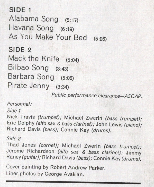 Mack The Knife And Other Berlin Theatre Songs Of Kurt Weill