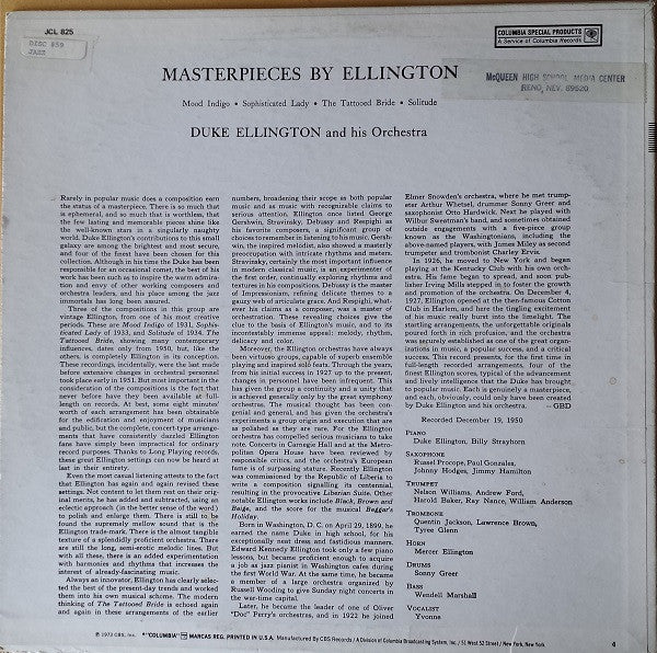 Release: Masterpieces By Ellington-Vinyl-US-1973-JCL 825, JCL 825-2508040