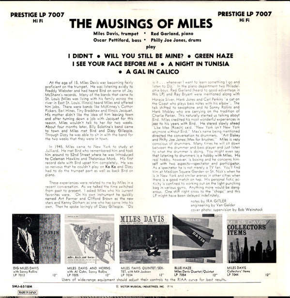 Release: The Musings Of Miles-Vinyl-Japan-1976-SMJ-6518Ⓜ, SMJ-6518M, PG-6021-3962867