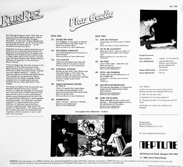 Release: Play Gaelic-Vinyl-UK-1981-NA 105-7320786