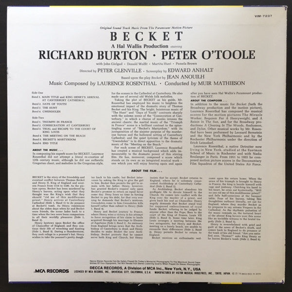 Master Release: Becket (Original  Sound Track Music From The Paramount Motion Picture) by Laurence Rosenthal