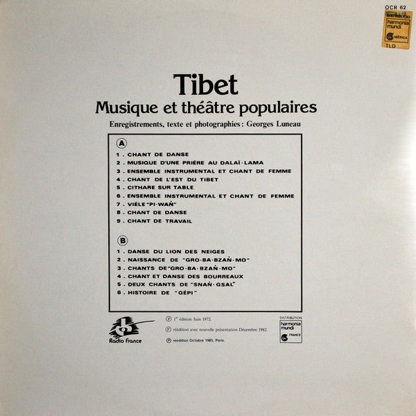 Release: Musique Et Theatre Populaires Tibetains-Vinyl-France-1985-OCR 62-4254529