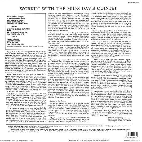 Release: Workin' With The Miles Davis Quintet-Vinyl-US-None-OJC-296, P-7166-2021126