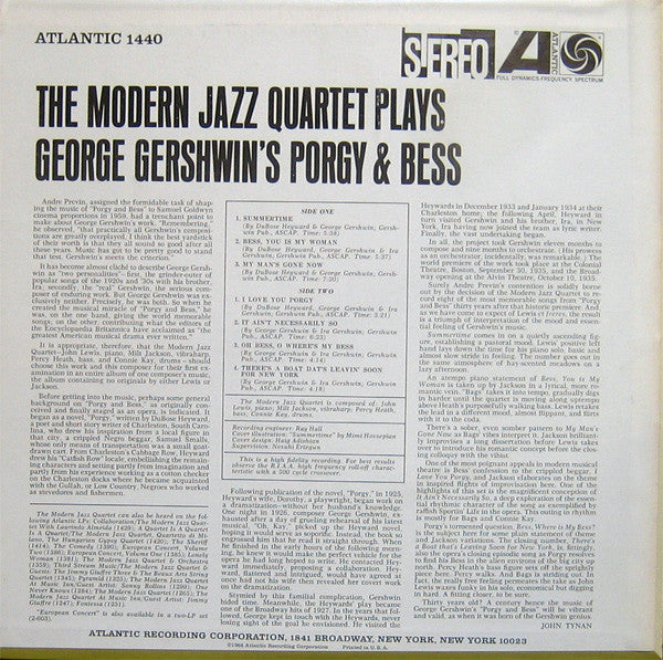 Release: The Modern Jazz Quartet Plays George Gershwin's Porgy & Bess-Vinyl-US-None-SD-1440, 1440, SD 1440-2659144