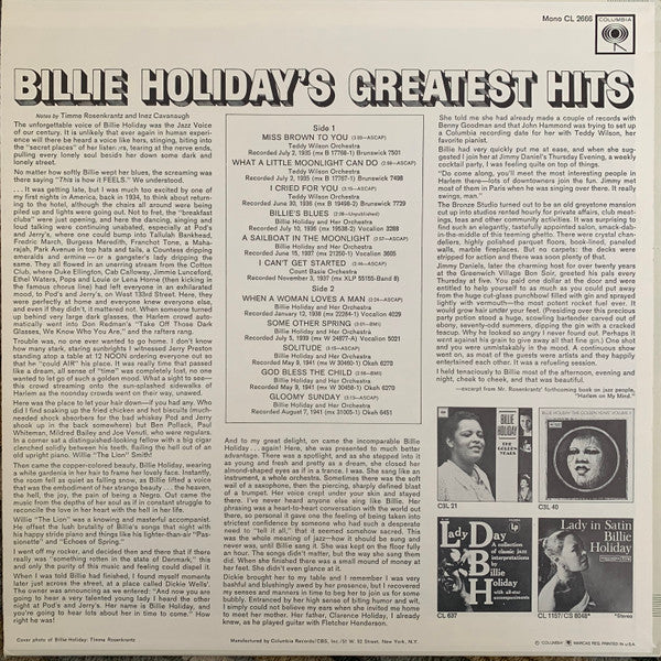 Release: Billie Holiday's Greatest Hits-Vinyl-US-1981-CL 2666-13322812