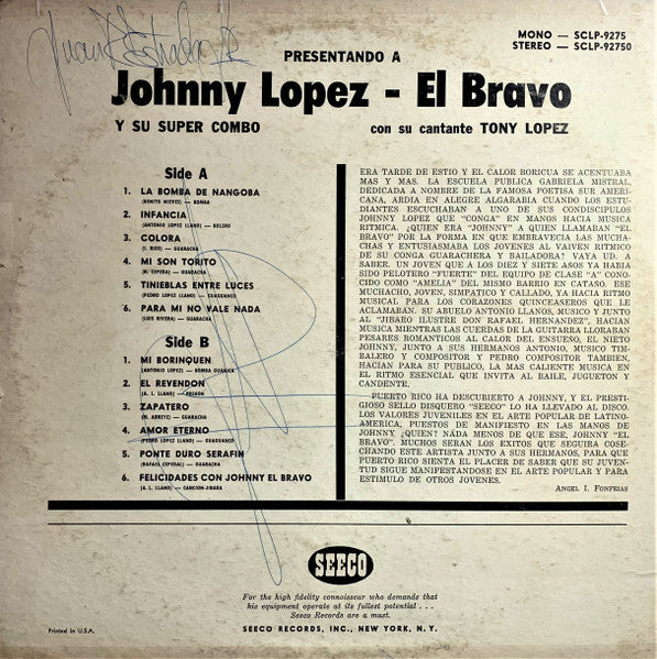 Master Release: Presentando A Johnny Lopez "El Bravo"  And His Super Combo by Johnny "El Bravo" Lopez And His Super Combo