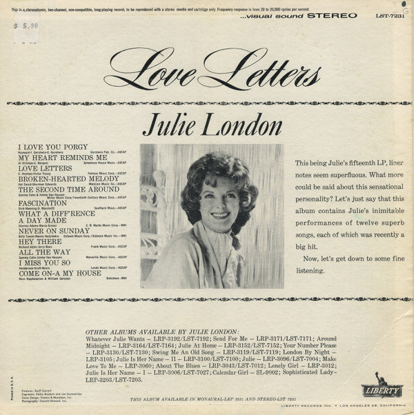 Release: Love Letters-Vinyl-US-1962-LST 7231-17622091