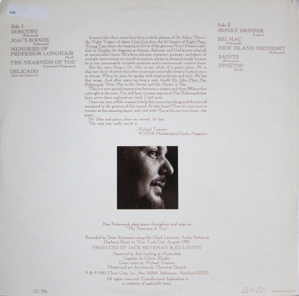 Release: Dr. John Plays Mac Rebennack-Vinyl-US-1988-CC 705-12026601