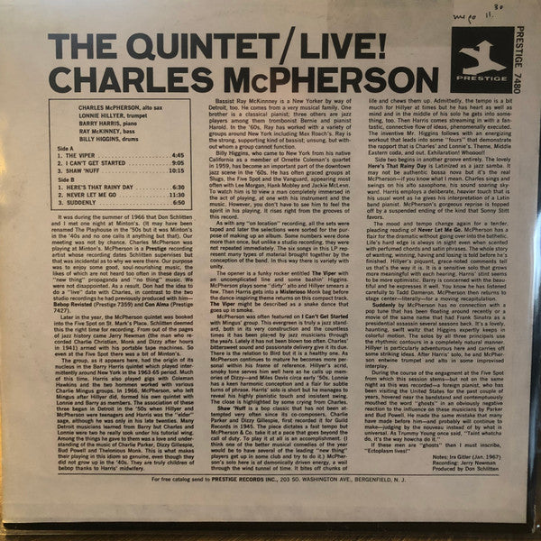 Master Release: The Quintet/Live! (Recorded Live At The Five Spot) by Charles McPherson