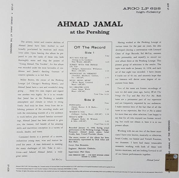 Release: Ahmad Jamal At The Pershing-Vinyl-UK & Ireland-2017-LP-628-10898420
