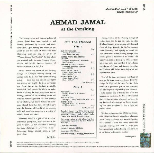 Release: Ahmad Jamal At The Pershing-Vinyl-Russia-2022-LP-628-24181586