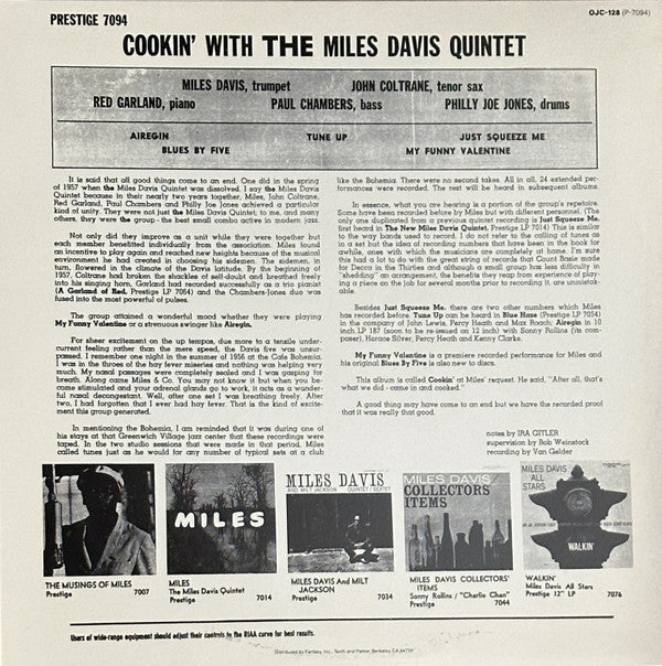 Release: Cookin' With The Miles Davis Quintet-Vinyl-US-None-OJC-128, P-7094, 7094-27054966