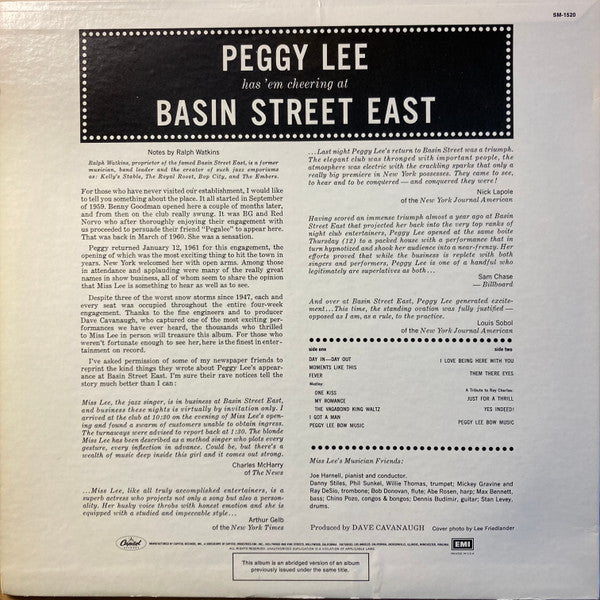 Release: Basin Street East Proudly Presents Miss Peggy Lee Recorded At The Fabulous New York Club-Vinyl-US-None-SM 1520-25104865