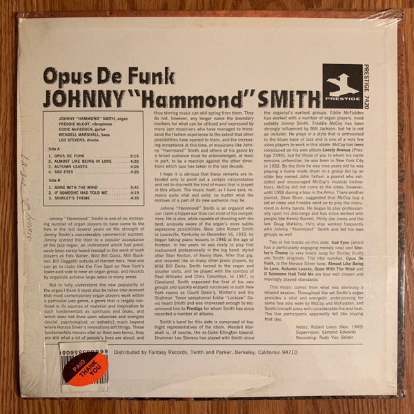 Master Release: Opus De Funk by Johnny Hammond