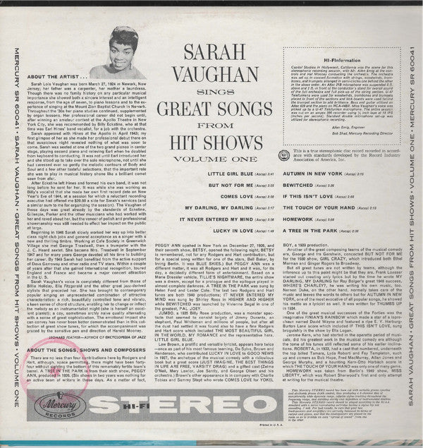 Master Release: Great Songs From Hit Shows, Vol. 1 by Sarah Vaughan