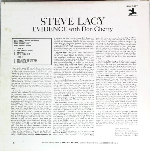 Master Release: Evidence by Steve Lacy