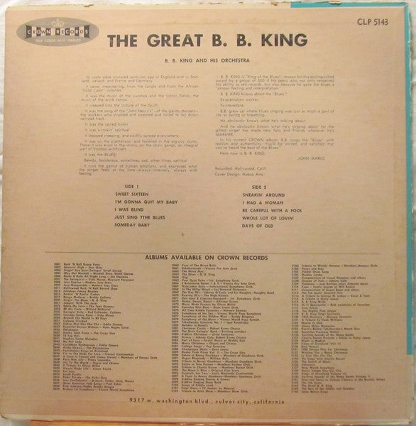 Release: The Great B. B. King-Vinyl-US-1960-CLP 5143, 5143-2934642