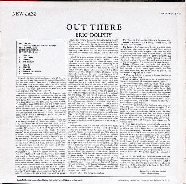Release: Out There-Vinyl-US-1982-OJC-023, NJ-8252, NJ-8252-1524859