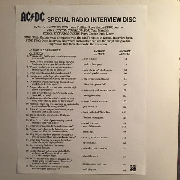 Master Release: Special Radio Interview Disc by AC/DC